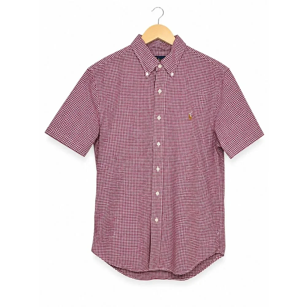 Ralph Lauren Slim Fit Red White Button Down Shirt Men's L Short Sleeve Cotton